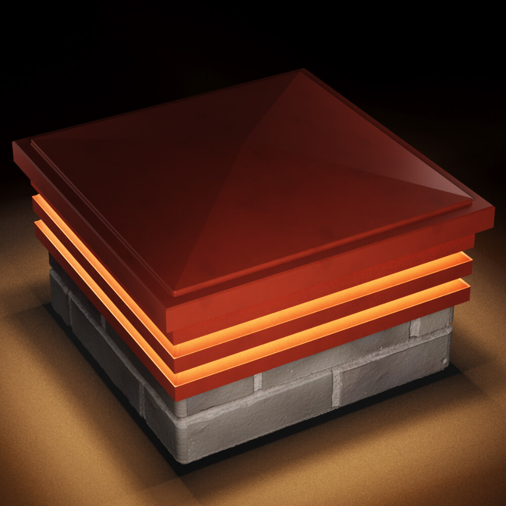 Колпак Zking Бона ХайТек Красный на столб 1.5х1.5 кирпича (385х385мм) с подсветкой в Астрахани фото
