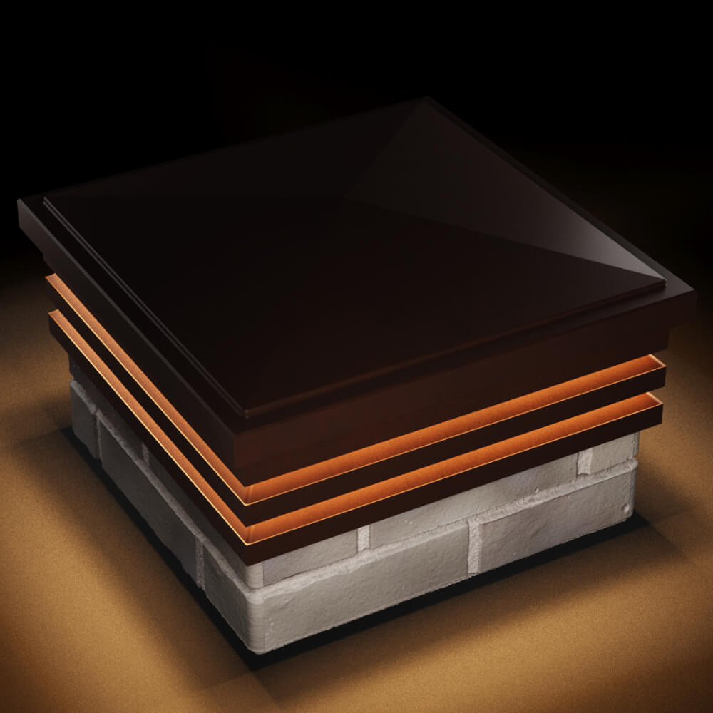 Колпак Zking Бона ХайТек Коричневый на столб 1.5х1.5 кирпича (385х385мм) с подсветкой в Астрахани фото